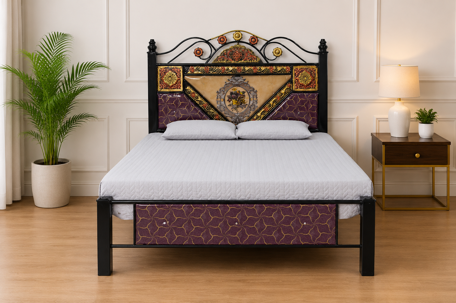 The Royal Purple & Gold Medallion Iron Bed Frame