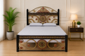 Handcrafted Floral Metal Bed Frame with Antique Gold Details
