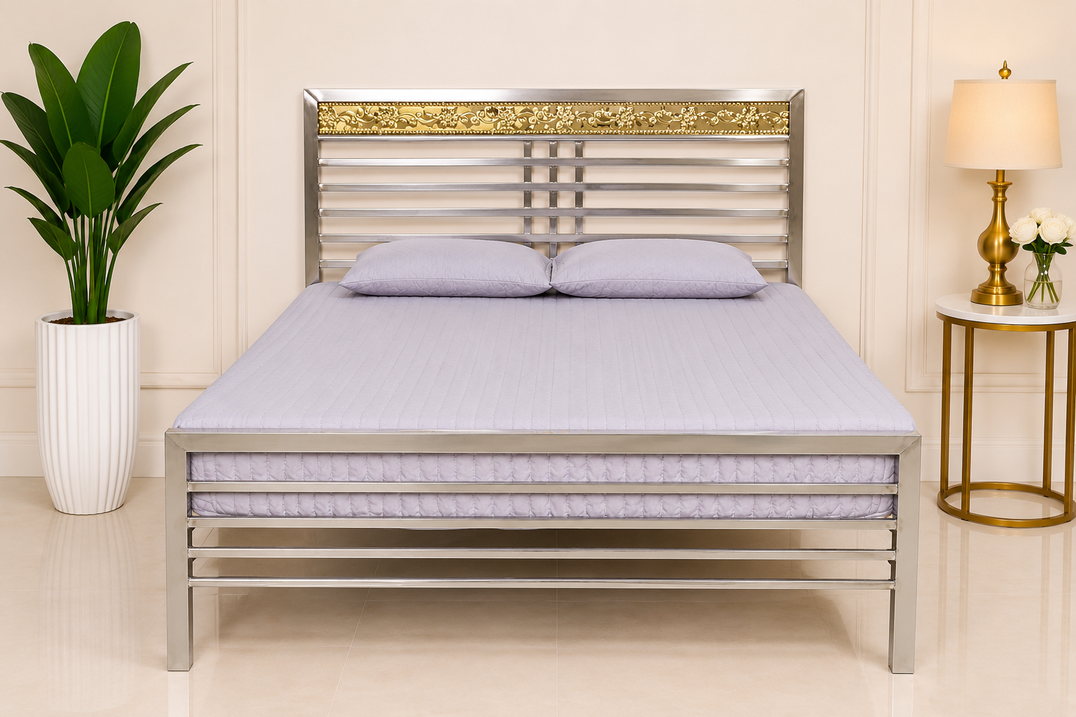 The Golden Floral Stainless Steel Bed Frame | Premium Modern Bed