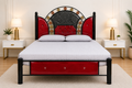 The Royal Red & Black Metal Bed Frame with Patterned Center Arch