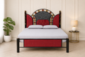 The Royal Red & Black Crown Metal Bed Frame with Striped Pillars